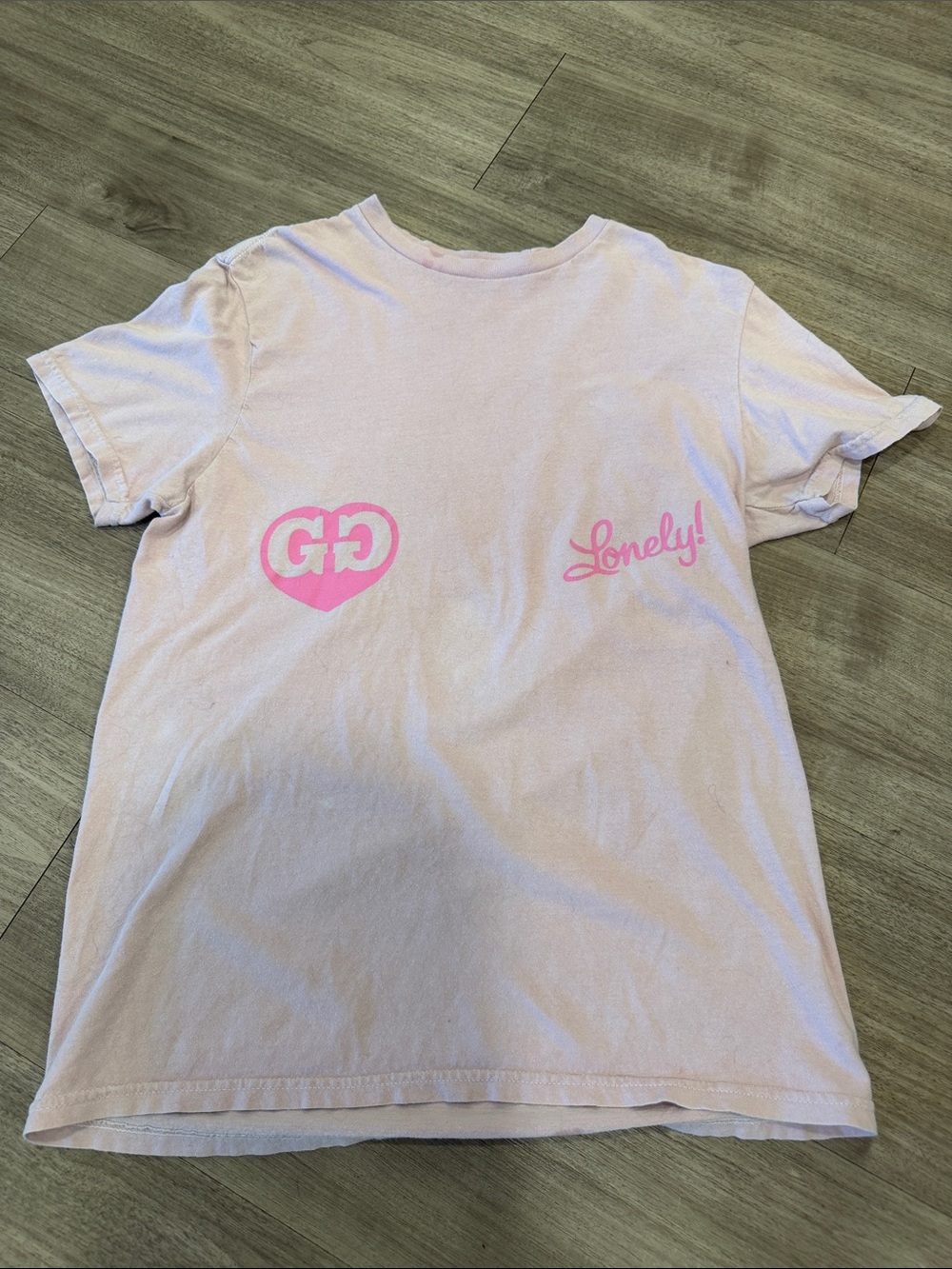 LONELY GHOST Light Pink Tee with Hot Pink Heart Logo